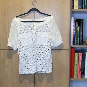 Paul & Joe oval neck cotton top w/ giant eyelets